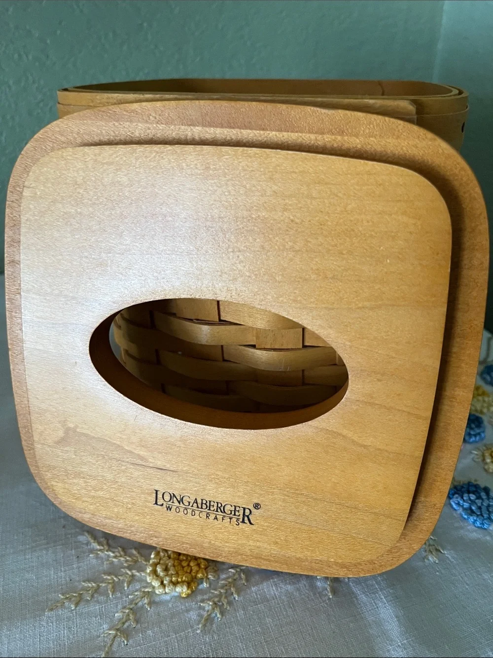 Vintage 1992 Longaberger Tall Tissue Basket with removable Wood Lid